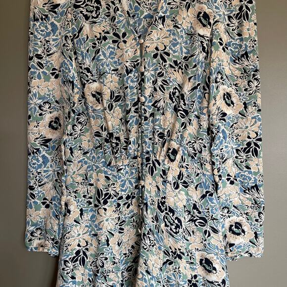 Veronica Beard Riggins Dress Blue Sz 0 Silk Floral Blouson Flouncy Ruffles Chic‎ - Picture 5 of 16